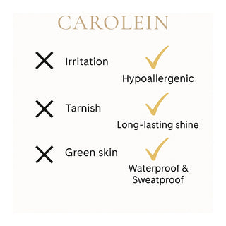 Carolein product features with checkmarks on a white background