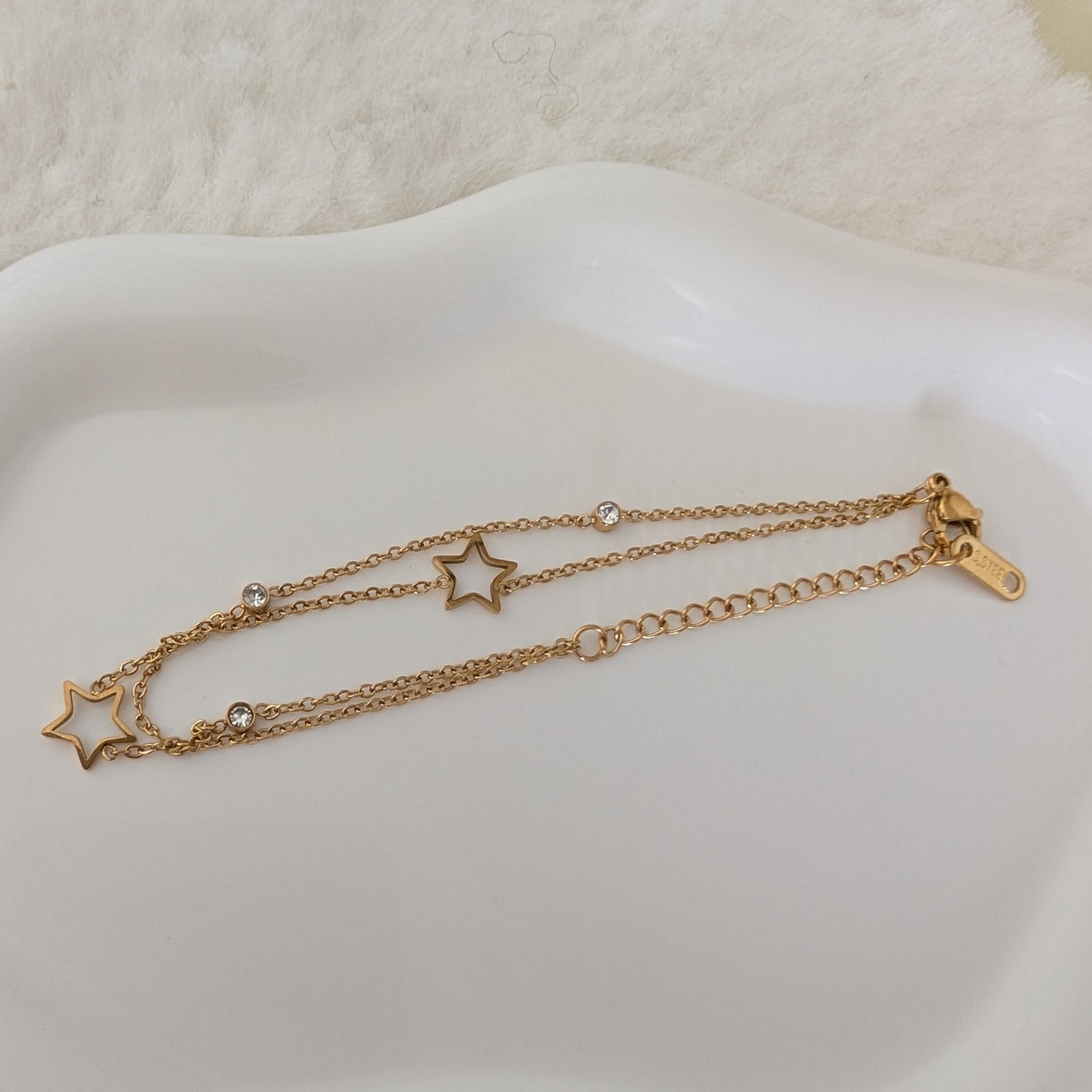 Carolein Celestial Star Bracelet – double-chain 18K gold-plated waterproof jewelry
